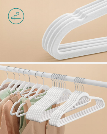 Set 50 de umerase din catifea cu functie antialunecare , bara pentru cravate si carlig rotativ 360 grade , catifea , alb [1]