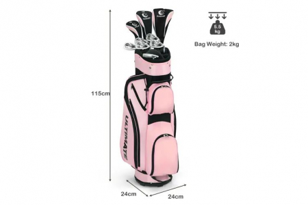 Set complet de crose de golf pentru femei, 10 piese cu husa fiecare , din fibra de carbon si aliaj de aluminiu, geanta transport stand-up cu bretele reglabile , carbon/aliaj aluminiu/fier , roz [5]