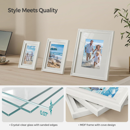 Set de 10 rame foto cu sabloane interioare incluse ,  23 x 28 cm , 15,3 x 20,4 cm, 12,8 x 17,9 cm , MDF , agatatori incluse , alb [2]