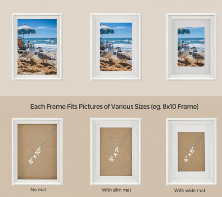 Set de 10 rame foto cu sabloane interioare incluse ,  23 x 28 cm , 15,3 x 20,4 cm, 12,8 x 17,9 cm , MDF , agatatori incluse , alb [6]