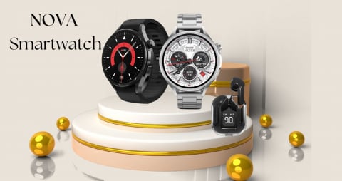 Set Smartwatch/Bratara fitness + casti wireless ,  Display IPS 1.5" inch , rezolutie 320x240 pixeli, 2 bratari -silicon + metal,  monitorizare puls și somn, fitness tracker, rezistent la apă IPX-6, Ne [9]