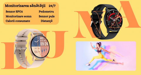 Smartwatch /Bratara fitness, Display AMOLED 1.43", monitorizare ritm cardiac și somn, fitness tracker, apeluri și notificări, autonomie 5-10 Zile, rezistent la apa si transpiratie  IP67, Compatibil An [15]