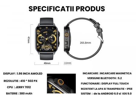 Smartwatch Chronix , Ecran AMOLED 1.9 inch , Rezistent la apa si transpiratie , Senzori monitorizare sanatate , GPS , autonomie 10 zile , vedere nocturna [6]