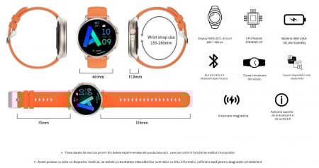 Smartwatch Syncro , Display AMOLED 1.43 inch , Senzori monitorizare a sanatatii, Standby 30 de zile, Rezistent la apa , Multiple moduri sportive , Incarcare wireless [5]