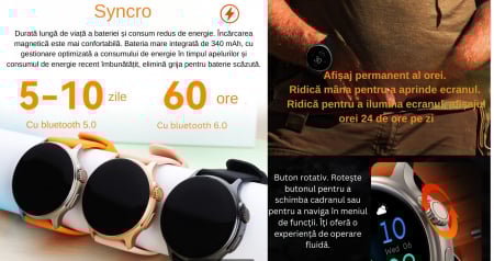 Smartwatch Syncro , Display AMOLED 1.43 inch , Senzori monitorizare a sanatatii, Standby 30 de zile, Rezistent la apa , Multiple moduri sportive , Incarcare wireless [2]