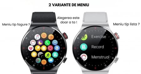 Smartwatch Zynox  , Ecran Amoled 1.28 inch , Monitorizare Sănătate, Rezistent la Apă IP68, Apeluri Bluetooth, Autonomie 10 Zile, Senzori monitorizare activitate sportiva , Curea metalica + Curea de si [2]