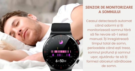 Smartwatch Zynox  , Ecran Amoled 1.28 inch , Monitorizare Sănătate, Rezistent la Apă IP68, Apeluri Bluetooth, Autonomie 10 Zile, Senzori monitorizare activitate sportiva , Curea metalica + Curea de si [7]