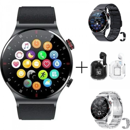 Smartwatch - Smartwatch Zynox  , Ecran Amoled 1.28 inch , Monitorizare Sănătate, Rezistent la Apă IP68, Apeluri Bluetooth, Autonomie 10 Zile, Senzori monitorizare activitate sportiva , Curea metalica + Curea de si