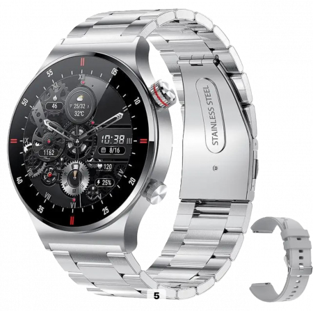 Smartwatch Zynox  , Ecran Amoled 1.28 inch , Monitorizare Sănătate, Rezistent la Apă IP68, Apeluri Bluetooth, Autonomie 10 Zile, Senzori monitorizare activitate sportiva , Curea metalica + Curea de si [1]