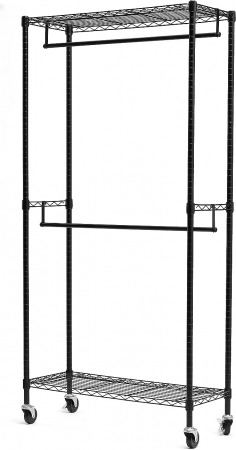Stender pentru haine cu tija dubla , reglabil pe inaltime , greutate maxima 181 kg , 91x36x183 cm, otel, negru [1]