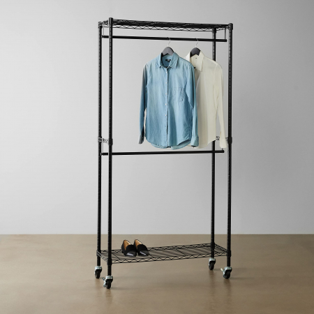 Stender pentru haine cu tija dubla , reglabil pe inaltime , greutate maxima 181 kg , 91x36x183 cm, otel, negru [0]