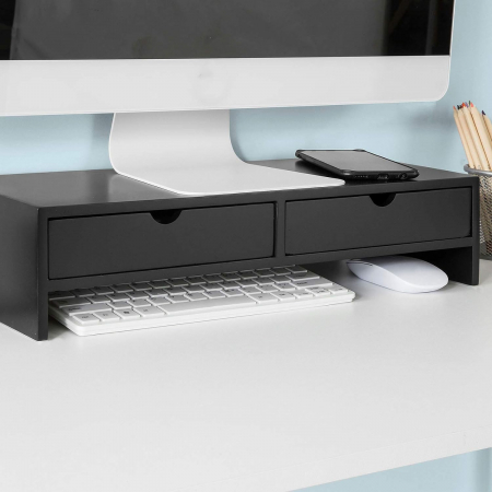 Suport de monitor pentru birou cu  sertare de depozitare ,  MDF , W47 x D18 x H11 cm , negru [4]