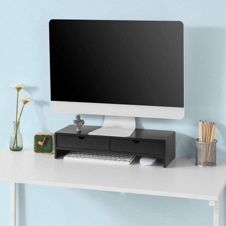 Suport de monitor pentru birou cu  sertare de depozitare ,  MDF , W47 x D18 x H11 cm , negru [1]