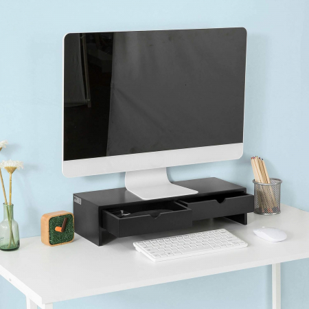 Mobilier dormitor - Suport de monitor pentru birou cu  sertare de depozitare ,  MDF , W47 x D18 x H11 cm , negru