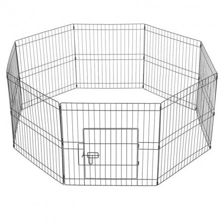 Tarc metalic animale de companie, 8 panouri , 488 x 61 cm, negru [2]