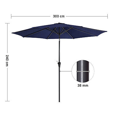 Umbrelă de soare 3 m, UPF 50+, umbrelă de soare, înclinare 30° în 2 direcții, manivelă pentru deschidere și închidere, pentru grădini în aer liber, piscină, balcon, terasă, bază neinclusă, albastru [6]
