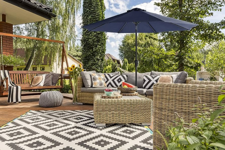 Mobilier de gradina - Umbrelă de soare 3 m, UPF 50+, umbrelă de soare, înclinare 30° în 2 direcții, manivelă pentru deschidere și închidere, pentru grădini în aer liber, piscină, balcon, terasă, bază neinclusă, albastru
