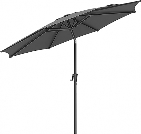 Umbrelă de soare pentru exterior 2,7 m, UPF 50+, înclinare 30° în 2 direcții, manivelă pentru deschidere și închidere, bază neinclusă, gri [2]
