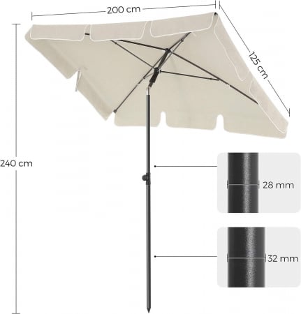 Umbrelă de soare pentru exterior, 2 x 1,25 m, protecție UPF 50+, cu geantă de transport , Crem [6]