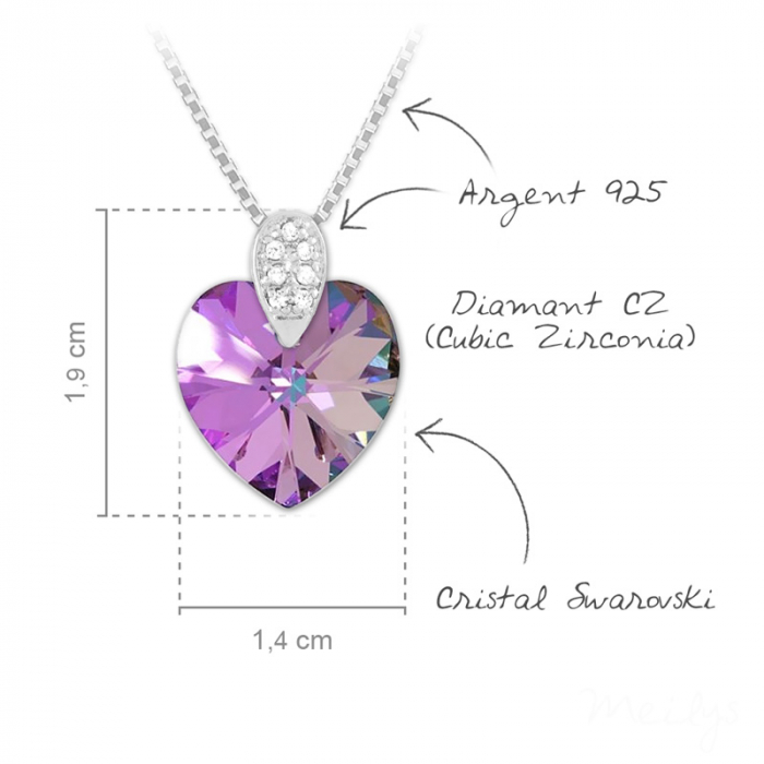 Lantisor din argint cu cristal original Swarowski si cu diamante Zirconia Inima Vitrail Light. [2]
