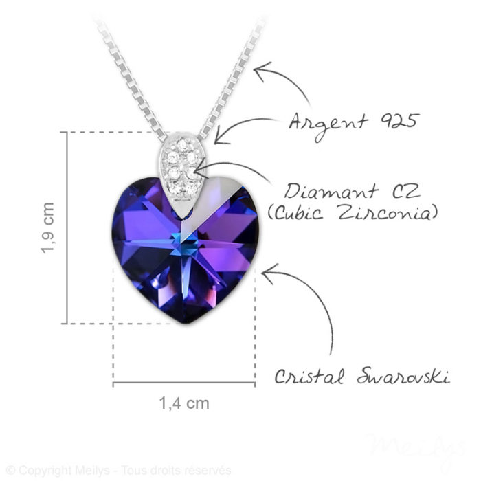 Lantisor din argint cu cristal original Swarowski si cu diamante Zirconia "Inima Heliotrope". [2]