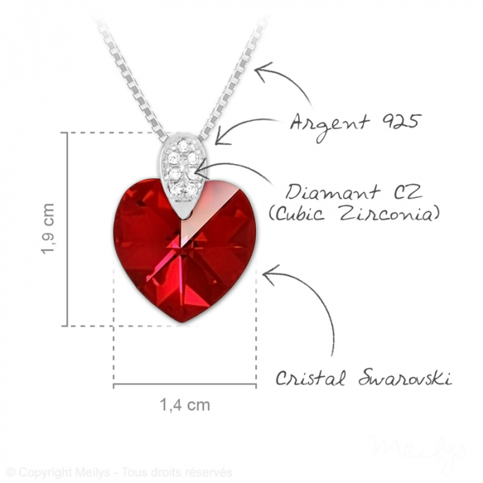 Lantisor din argint cu cristal Swarowski si cu diamante Zirconia "Inima Siam" [2]
