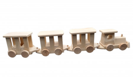 Trenulet din lemn natur cu trei vagoane [0]