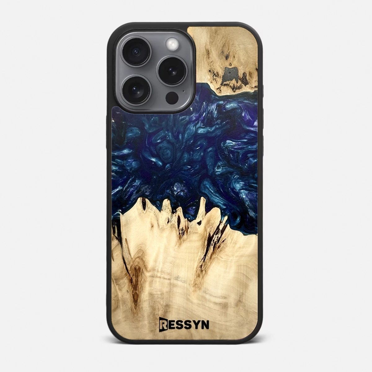 Huse iPhone 17 Pro MAX - Husa iPhone RESSYN "Blue Van Gogh" din Rasina Epoxy si Lemn Natural