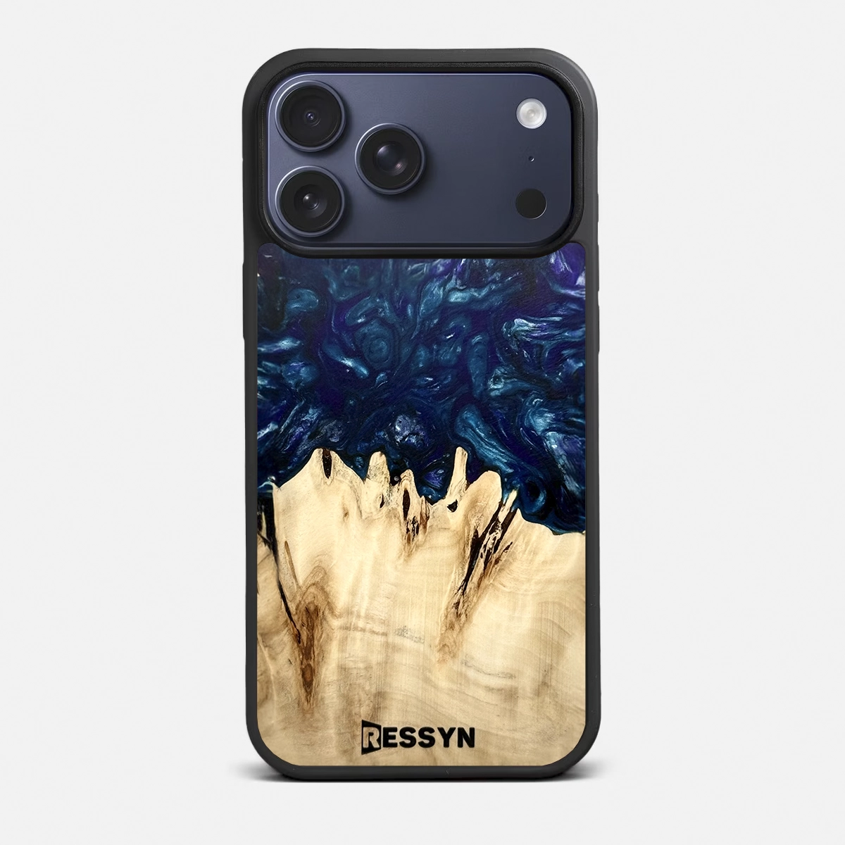 Huse iPhone 16 - Husa iPhone RESSYN "Blue Van Gogh" din Rasina Epoxy si Lemn Natural