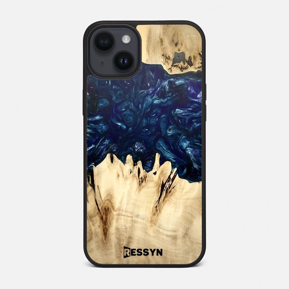 Huse telefon iPhone - Husa iPhone 14 Plus RESSYN "Blue Van Gogh" din Rasina Epoxy si Lemn Natural