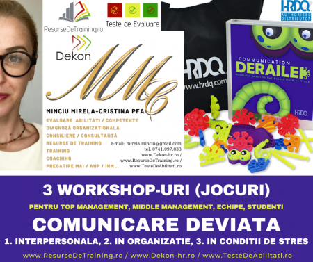 KIT / 3 JOCURI EXPERIENTIALE: COMUNICARE DEVIATĂ -  1) INTRE PERSOANE, 2) INTRE DEPARTAMENTE, 3) SUB STRES ORGANIZATIONAL (Antrenarea Competentelor de COMUNICARE, LEADERSHIP, FOCUS PE OBIECTIVE STRATE [16]
