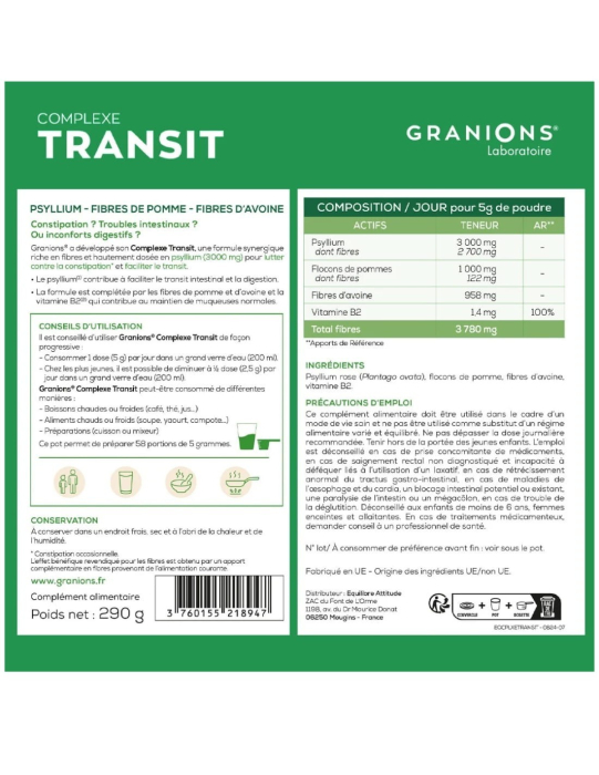 Granions Complexe Transit Psyllium 3000mg 290g | Fibre Tranzit [5]