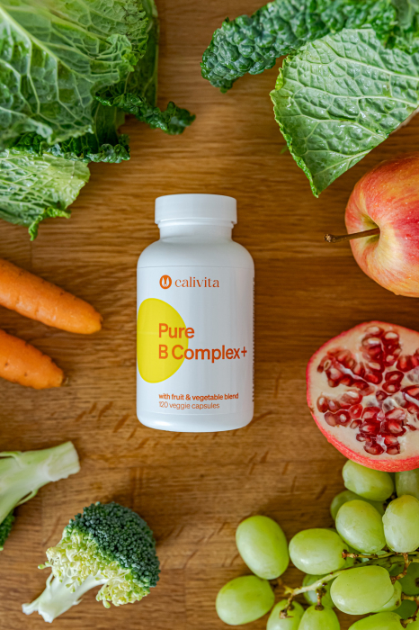 Pure B Complex+ CaliVita, 120 tablete, complex cu vitamine B + fructe şi legume organice şi coenzima Q10 [7]