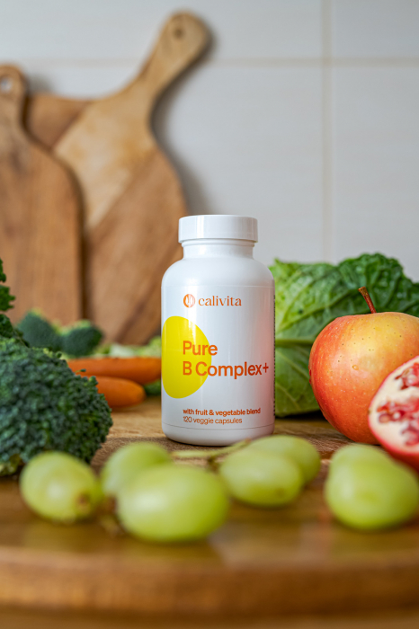Pure B Complex+ CaliVita, 120 tablete, complex cu vitamine B + fructe şi legume organice şi coenzima Q10 [4]