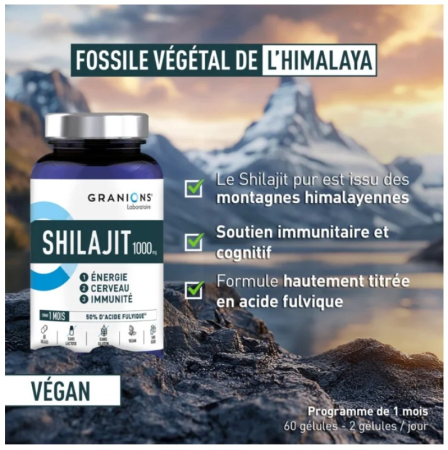 Shilajit 1000 mg Granions 60 capsule | 50% Acid Fulvic & Q10 [1]