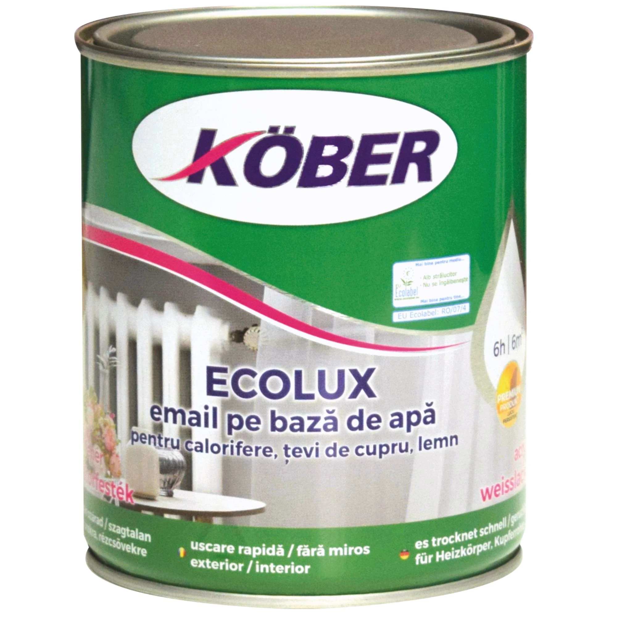 Vopsele pentru lemn si metal - Email pe baza de apa Kober Ecolux alb 0.75L