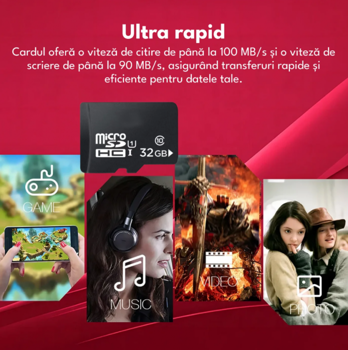 Card de memorie MicroSD, 32 GB, Clasa 10, pentru telefon, camera video de supraveghere, aparat foto, rezistent la apa IPX6 [2]