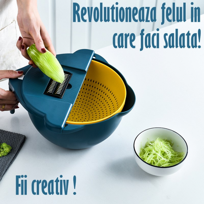 Bol Multifunctional 9 in 1 cu 6 Atasamente razatoare, Aparat de decojit inclus, Functie strecuratoare [7]