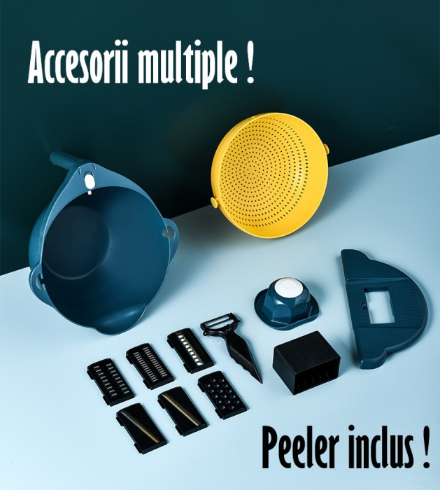 Bol Multifunctional 9 in 1 cu 6 Atasamente razatoare, Aparat de decojit inclus, Functie strecuratoare [2]