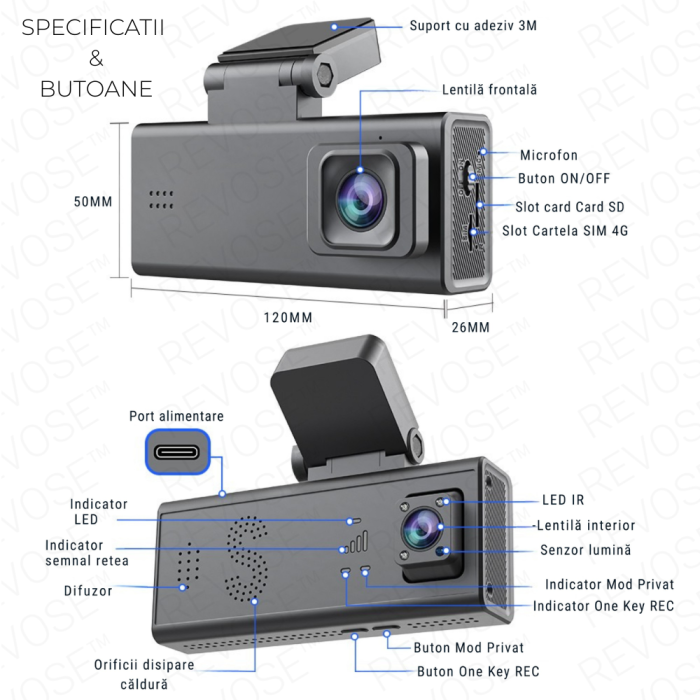 Camera Auto de Bord 4G cu GPS, Dual Lens 3MP + 3MP, Full HD, Monitorizare Parcare 24/7, Detectie Miscare, Detectie Vibratie, Detectie Radar [14]