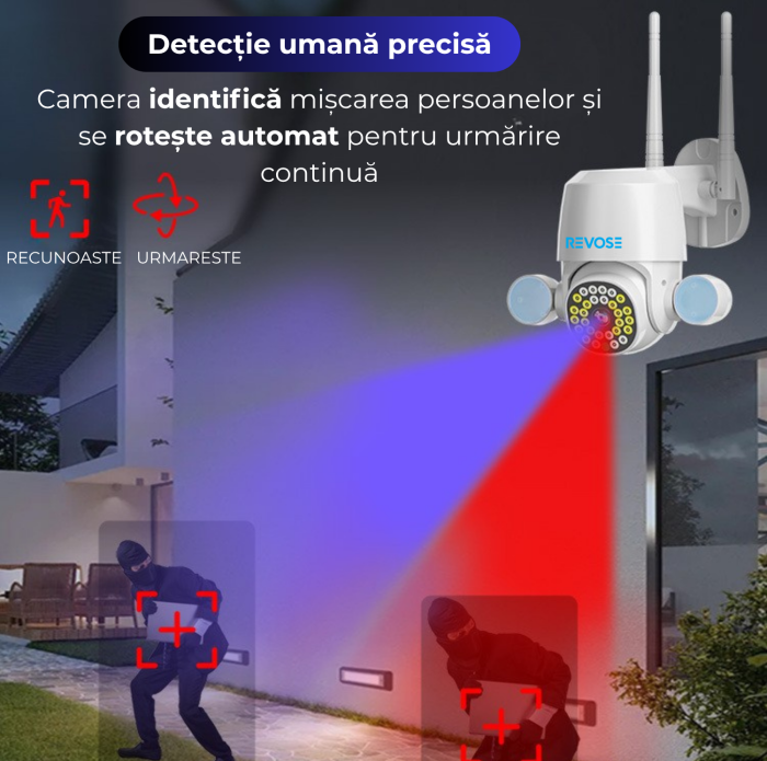 Camera de Supraveghere Video 5MP 2560x1920, Aplicatie Dedicata, Intelligent Tracking, PTZ, WIFI, Lan, AP hotspot, Micro SD, Rotire, Alarma miscare, Interior si Exterior, Dual Flash [2]