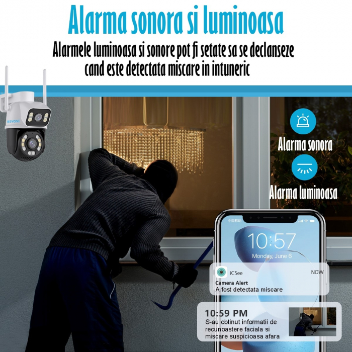 Camera de Supraveghere Video Dual Lens 4K REVOSE™ 8MP 2560x1920, Aplicatie Dedicata, Intelligent Tracking, PTZ, WIFI, Lan, AP hotspot, Micro SD, Rotire, Alarma miscare, Interior si Exterior, Dual Came [13]