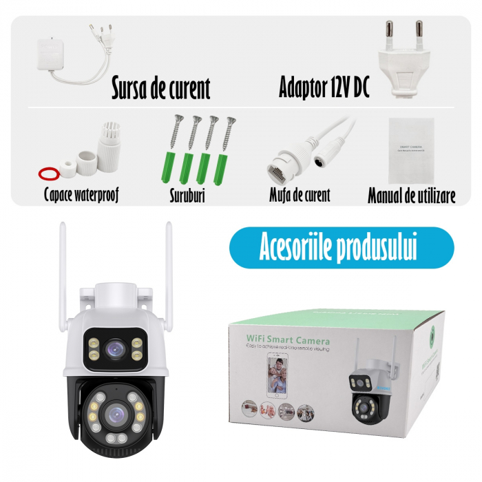 Camera de Supraveghere Video Dual Lens 4K REVOSE™ 8MP 2560x1920, Aplicatie Dedicata, Intelligent Tracking, PTZ, WIFI, Lan, AP hotspot, Micro SD, Rotire, Alarma miscare, Interior si Exterior, Dual Came [6]