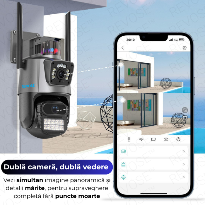 Camera de Supraveghere Video DualLens REVOSE™ 6MP, Aplicatie Dedicata, Intelligent Tracking, PTZ, WIFI, Lan, AP hotspot, Micro SD, Rotire, Senzor si Alarma miscare, Comunicare Bidirectionala, Exterior [2]