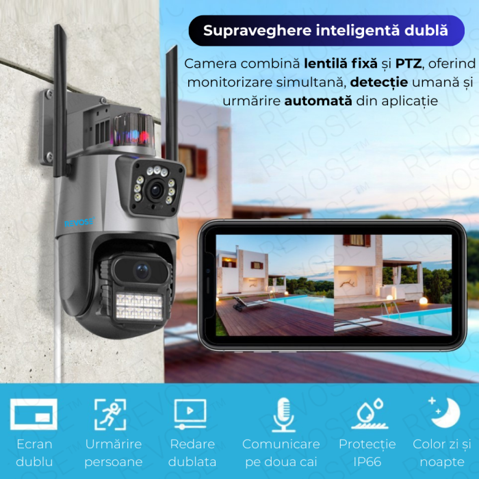 Camera de Supraveghere Video DualLens REVOSE™ 6MP, Aplicatie Dedicata, Intelligent Tracking, PTZ, WIFI, Lan, AP hotspot, Micro SD, Rotire, Senzor si Alarma miscare, Comunicare Bidirectionala, Exterior [13]