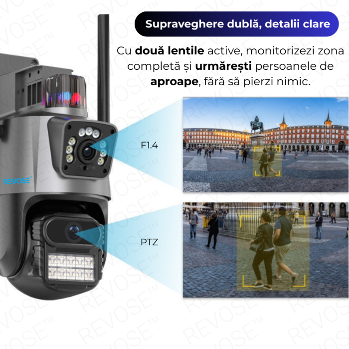 Camera de Supraveghere Video DualLens REVOSE™ 6MP, Aplicatie Dedicata, Intelligent Tracking, PTZ, WIFI, Lan, AP hotspot, Micro SD, Rotire, Senzor si Alarma miscare, Comunicare Bidirectionala, Exterior [9]