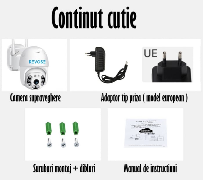 Camera de Supraveghere Video REVOSE™ 5MP 2560x1920, Aplicatie Dedicata, Intelligent Tracking, PTZ, WIFI, Lan, AP hotspot, Micro SD, Rotire, Alarma miscare, Interior si Exterior, Alb [7]