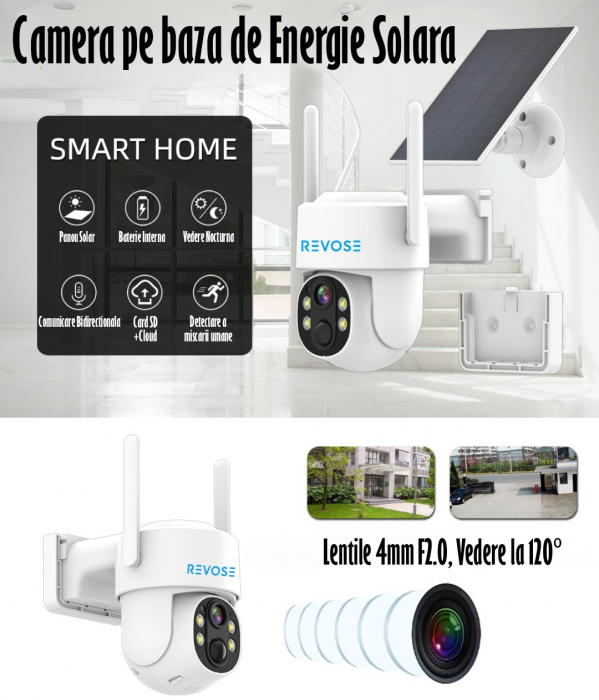 Camera de Supraveghere Video REVOSE™ 5MP 2560x1920, Aplicatie Dedicata, Intelligent Tracking, PTZ, WIFI, Lan, AP hotspot, Micro SD, Rotire, Alarma miscare, Interior si Exterior, cu Incarcare Solara [7]