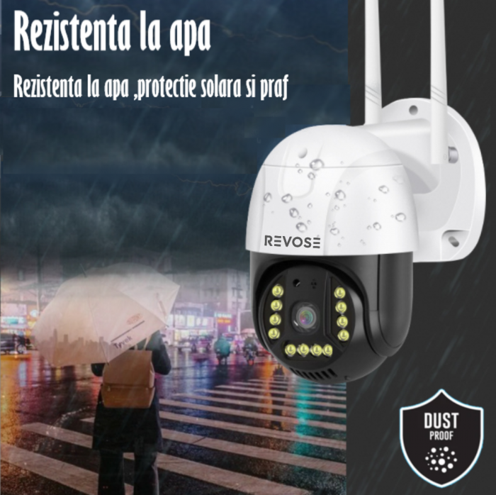 Camera de Supraveghere Video REVOSE™ 5MP 2560x1920, aplicatie dedicata, intelligent tracking, PTZ, WIFI, Lan, AP hotspot, Micro SD, Rotire, Alarma miscare, Interior si Exterior, Card Micro SD 32GB Inc [13]