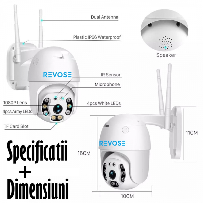 Camera de Supraveghere Video REVOSE™ 5MP 2560x1920, Aplicatie Dedicata, Intelligent Tracking, PTZ, WIFI, Lan, AP hotspot, Micro SD, Rotire, Alarma miscare, Interior si Exterior, Alb [9]